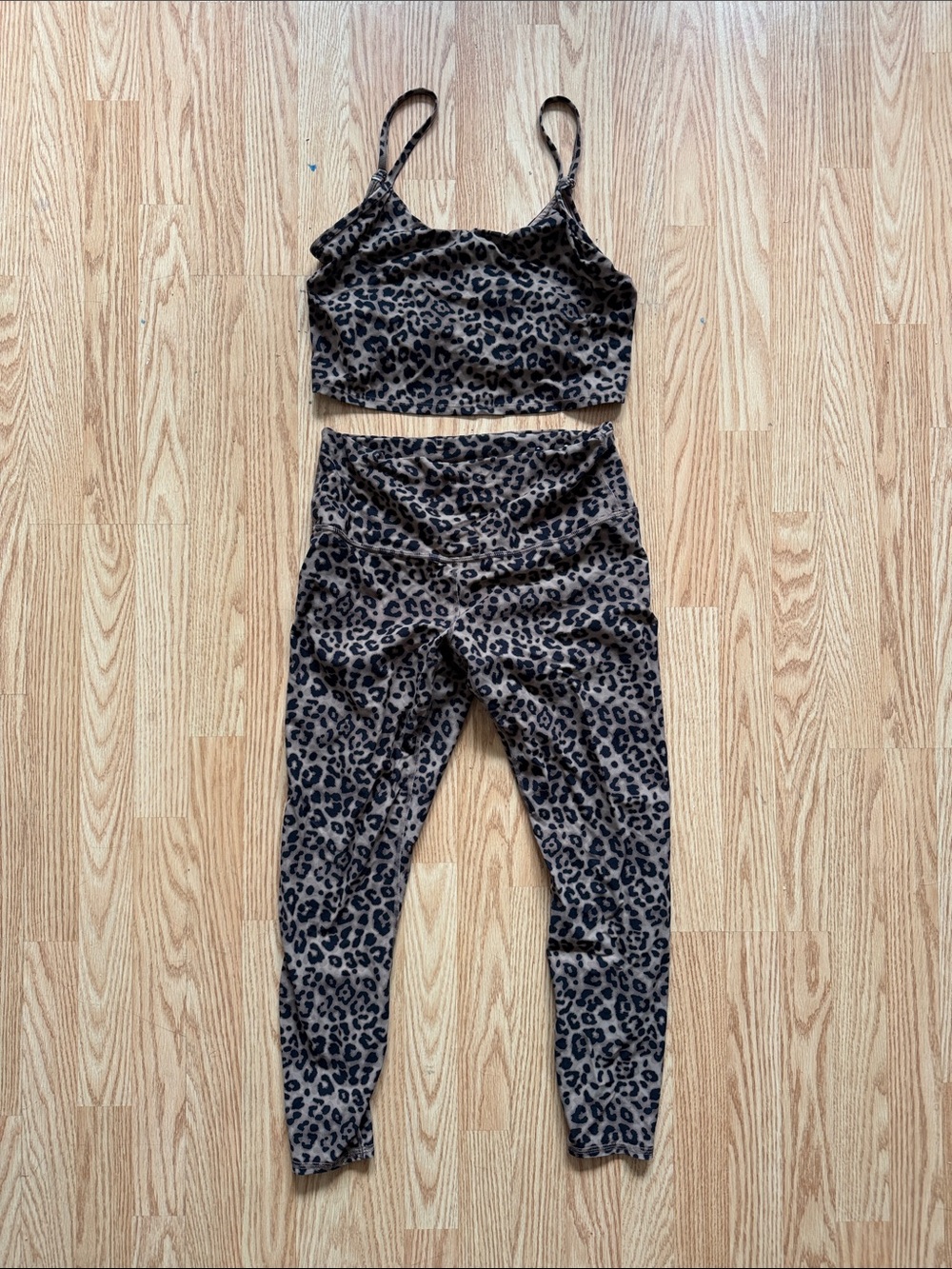JOYLAB Leopard Print Two-Piece Crop Top & Legging Set - Brown/Black